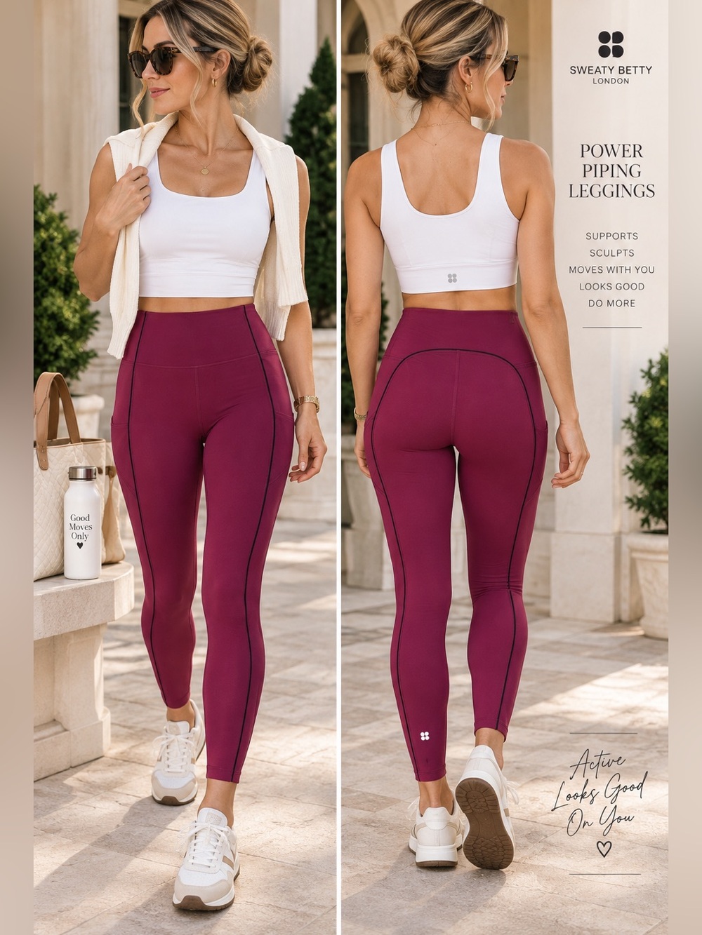 Sweaty Betty Power Piping Full Length Workout Leggings. EUC